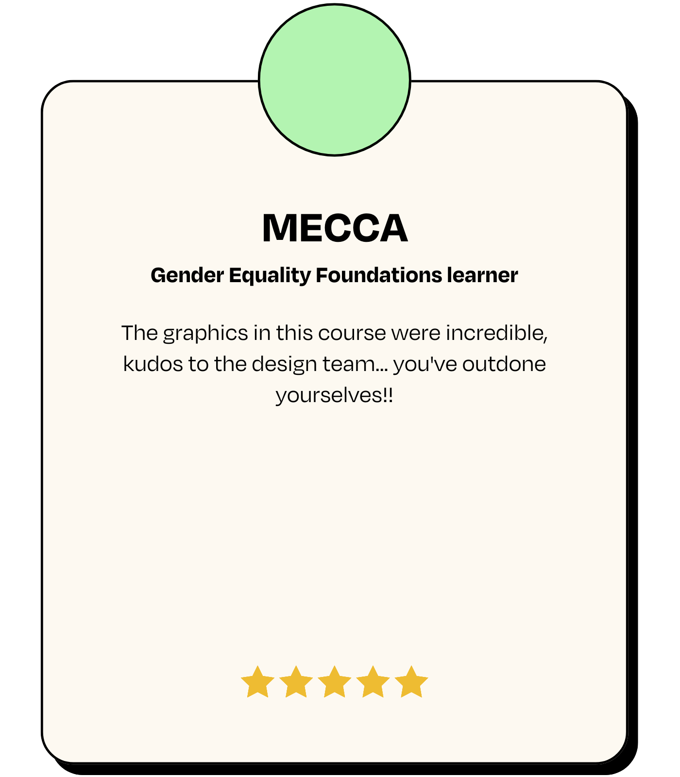 Testimonial: MECCA, Gender Equality Foundations learner - 'The graphics in this course were incredible, kudos to the design team... you've outdone yourselves!!'